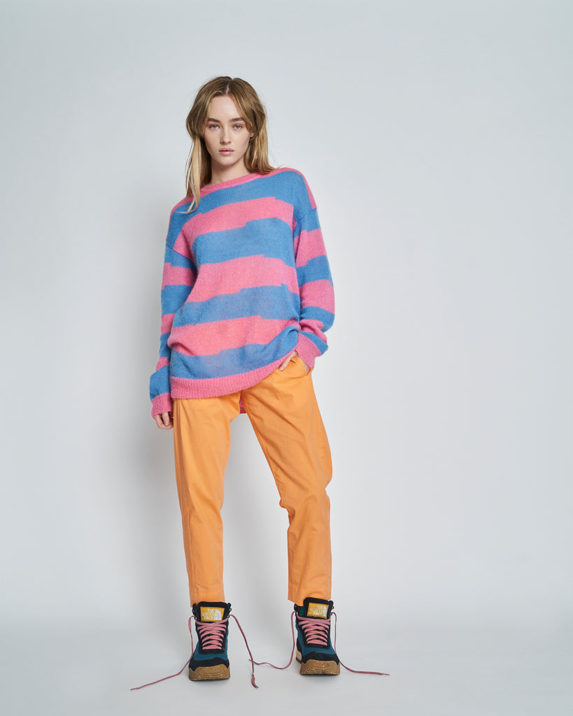 New Lands Ziggy Sweater Pink Blue Stripe Lightweight Knit Long Sleeve