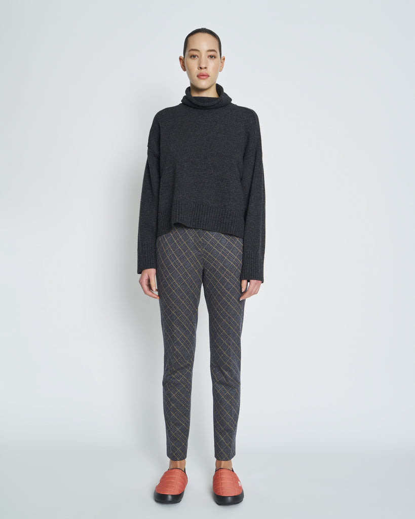 New Lands June Roll Neck Charcoal Merino | Cropped High Neck Sweater
